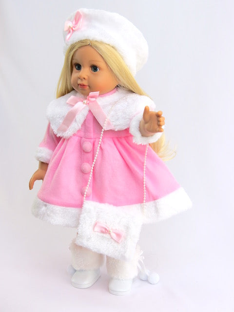 Pink & White Dress with Fur - 4 Piece Set