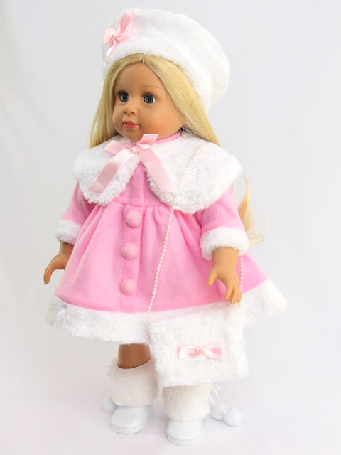 Pink & White Dress with Fur - 4 Piece Set