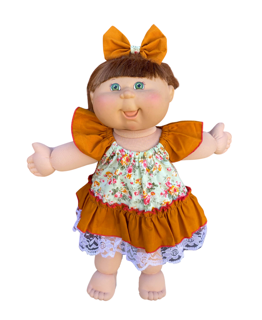 Mustard Floral Sundress, Bow & Bloomers - 3 Piece Set