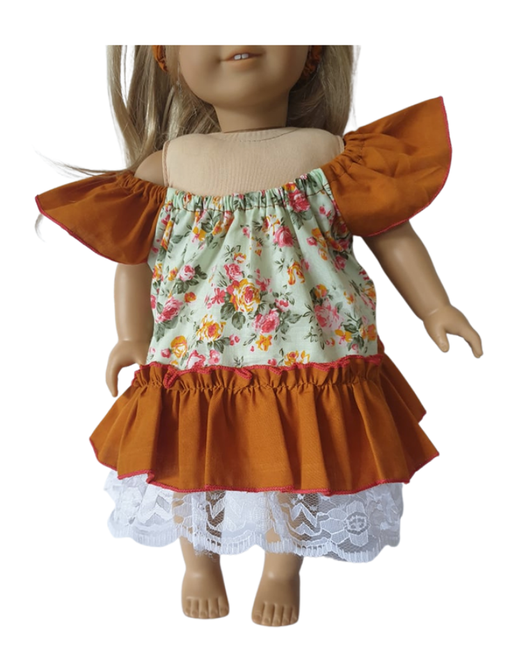 Mustard Floral Sundress, Bow & Bloomers - 3 Piece Set