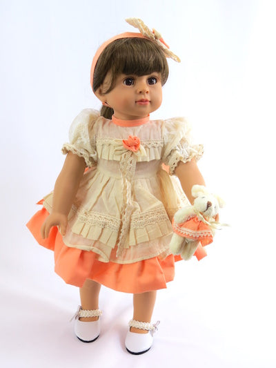 Vintage Style Peach Dress with Bunny - 3 Piece Set