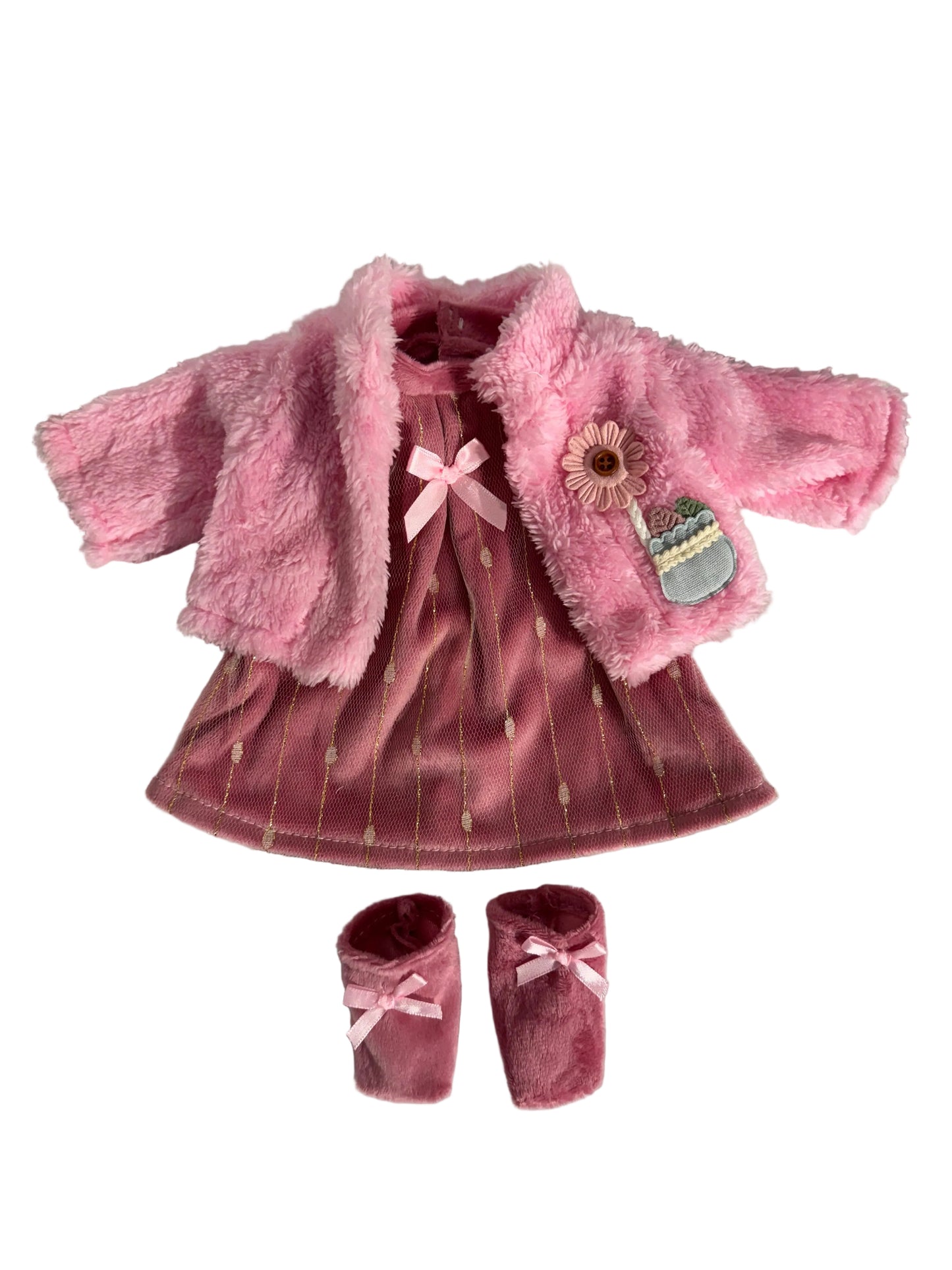 Cozy Pink Dress, Cardigan & Booties - 3 Piece Set