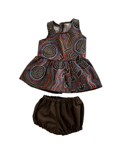 Indigenous Pattern Dress & Bloomers - Brown Sets - 2 Piece