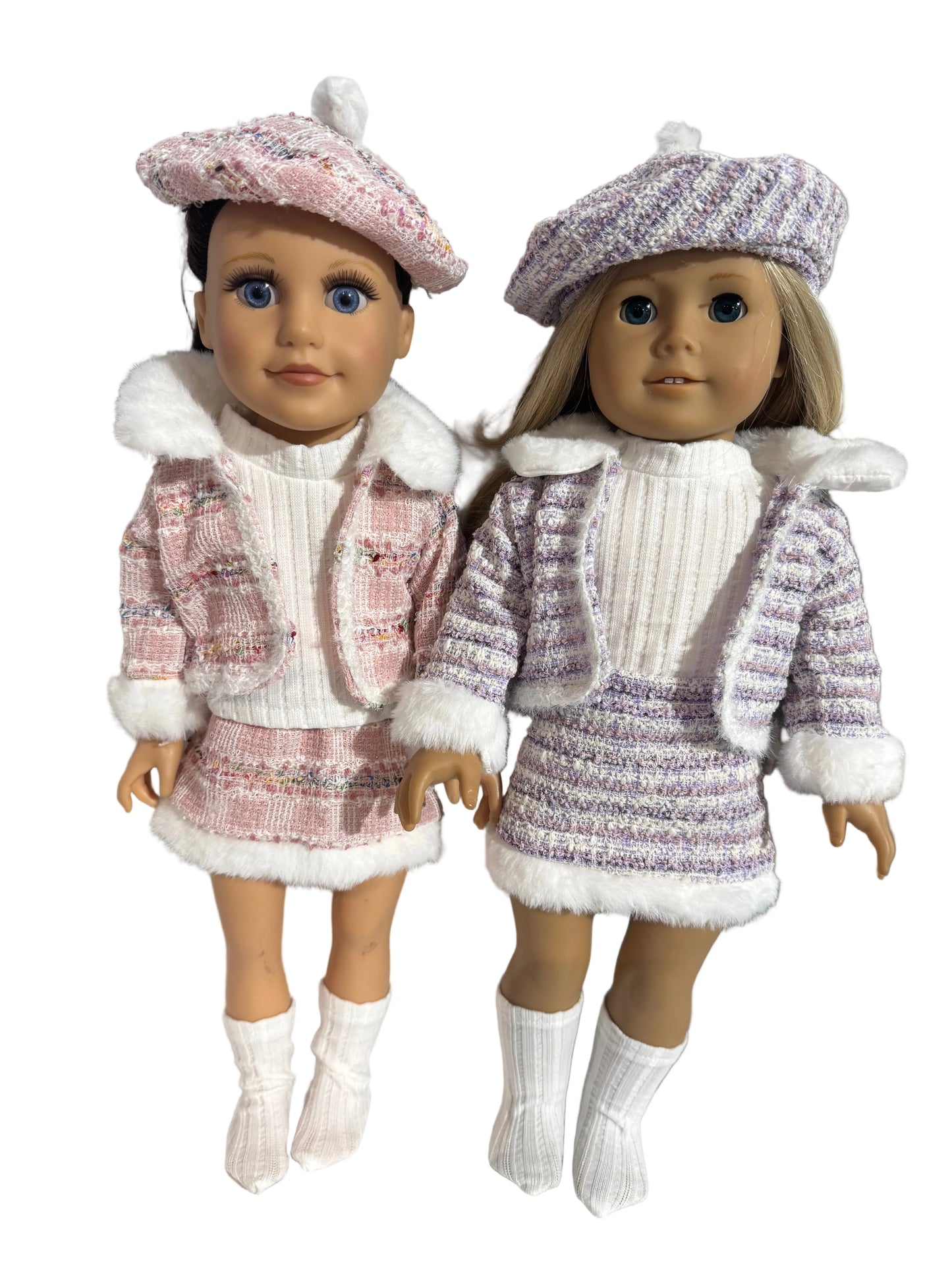 Chic Tweed Skirt, Jacket & Sock Set with Beret - 4 Piece Set