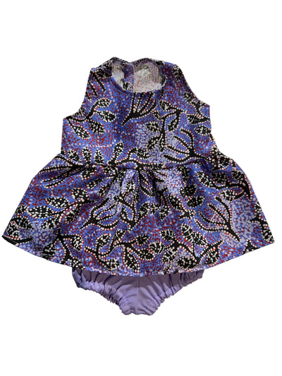 Indigenous Pattern Dress & Bloomers Set (Blue & Purple) - 2 Piece