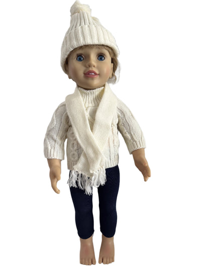 White Warm Sweater, Beanie & Scarf - 3 Piece Set