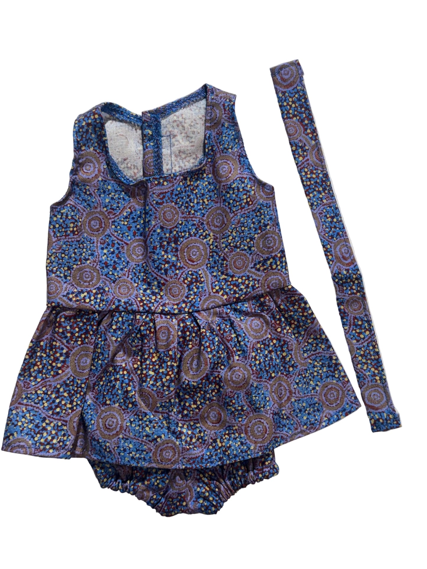 Indigenous Print Dress, Bloomers & Hair Accessory - 3 Piece Set