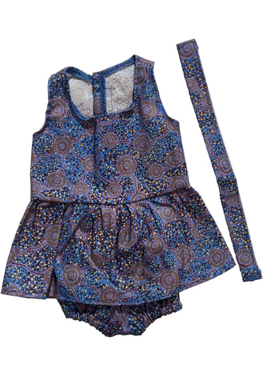 Indigenous Print Dress, Bloomers & Hair Accessory - 3 Piece Set