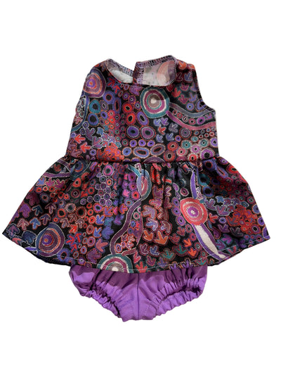 Indigenous Pattern Dress & Bloomers Set (Blue & Purple) - 2 Piece