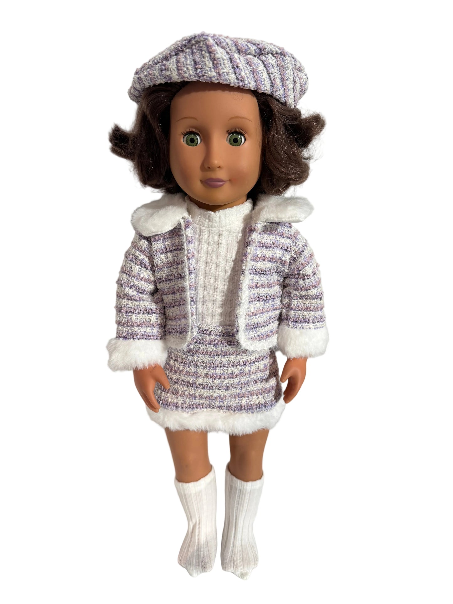 Chic Tweed Skirt, Jacket & Sock Set with Beret - 4 Piece Set