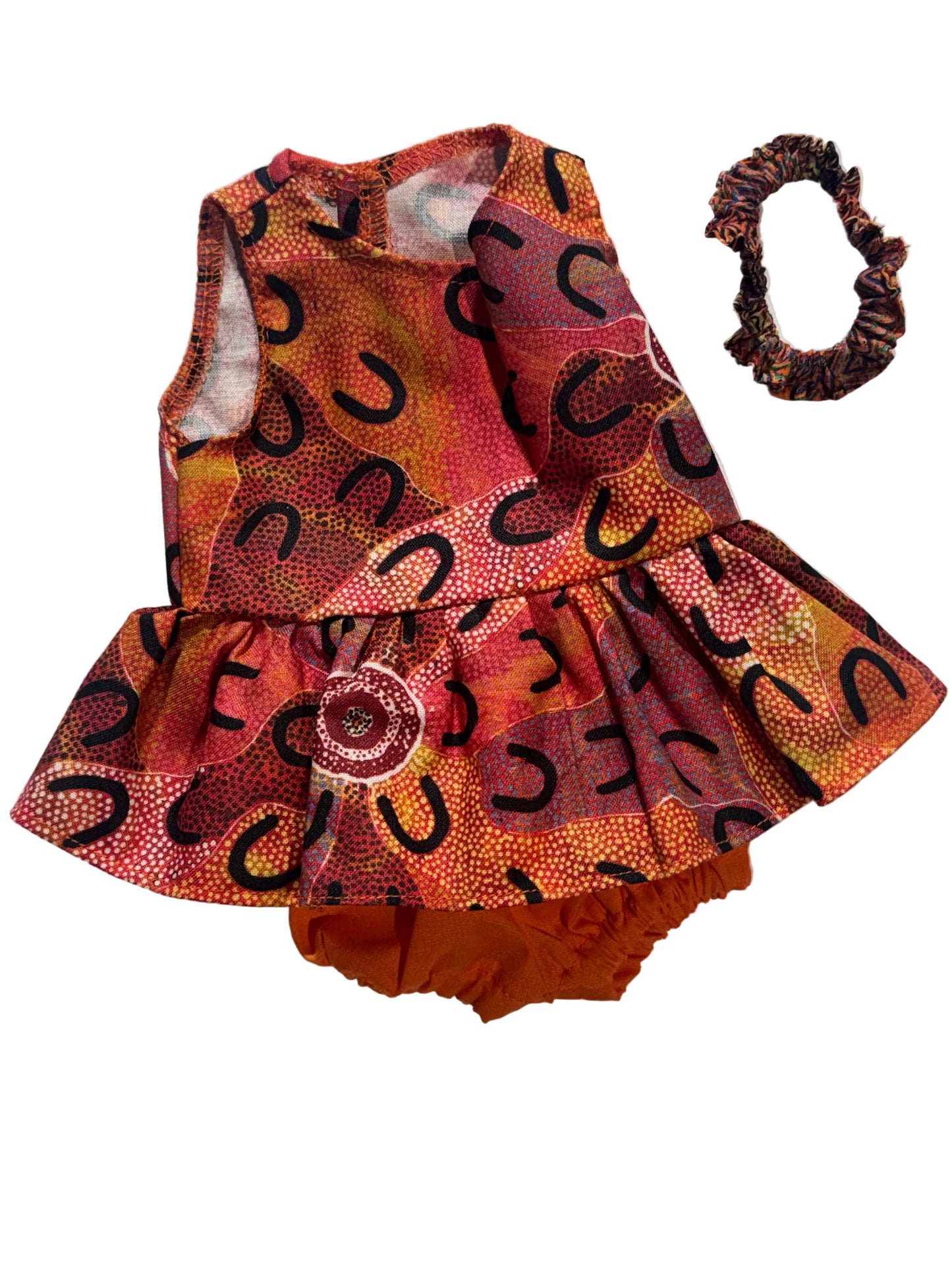 Indigenous Print Dress, Bloomers & Hair Accessory - 3 Piece Set