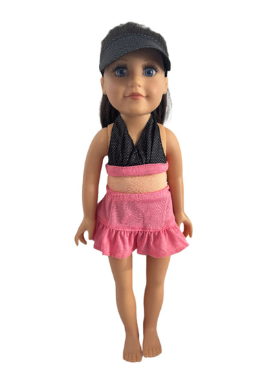 Pink & Black Polka Dot Swim Set - 4 Piece Set