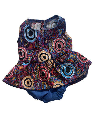 Indigenous Pattern Blue Circle Dress & Blue Bloomers Set (s) - 2 Piece Set