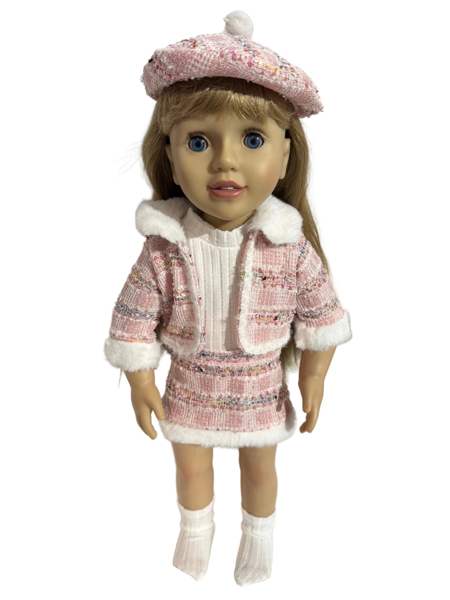 Chic Tweed Skirt, Jacket & Sock Set with Beret - 4 Piece Set