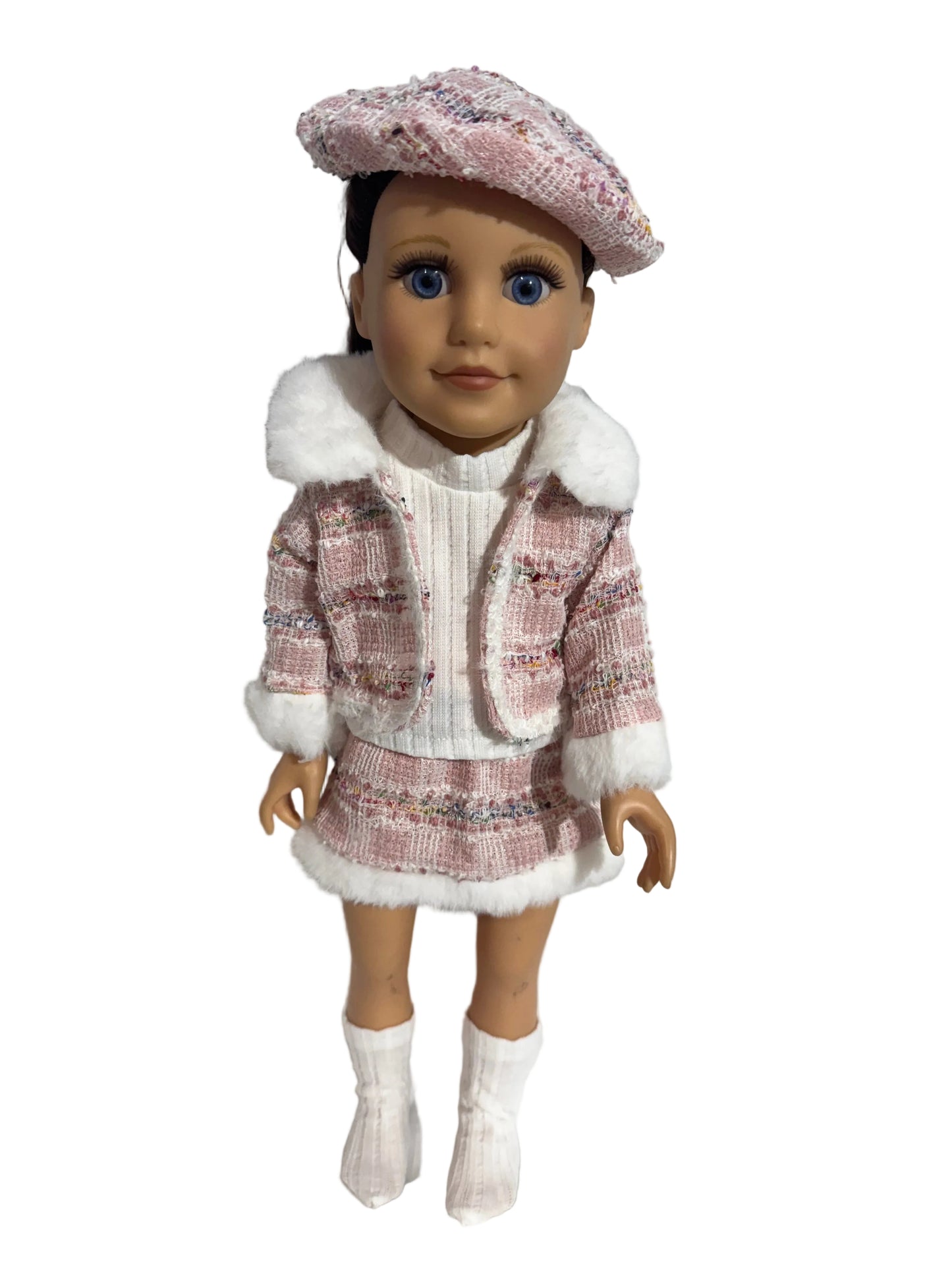 Chic Tweed Skirt, Jacket & Sock Set with Beret - 4 Piece Set
