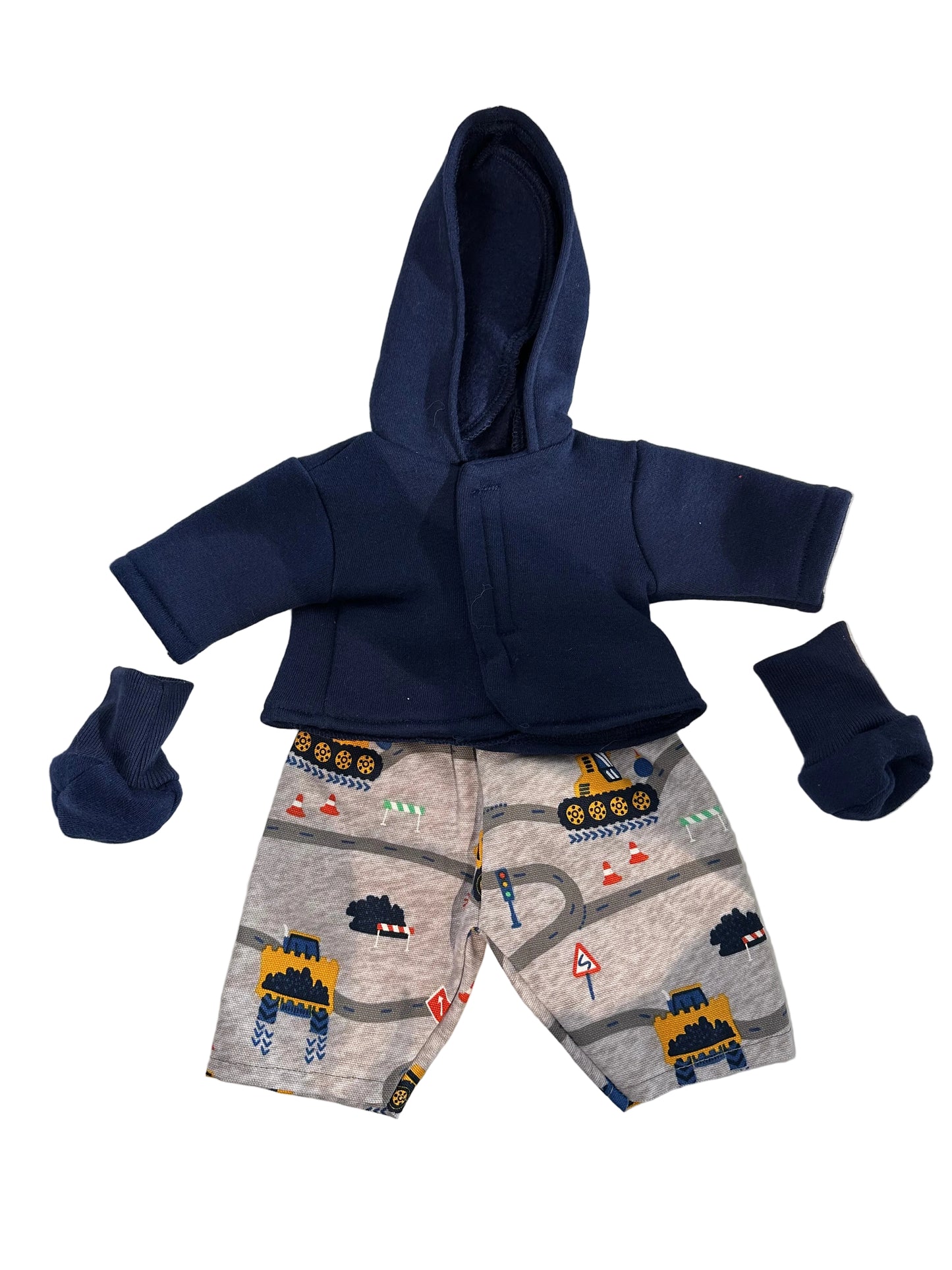 Hoodie, Grey Tractor Pants & Mittens - 3 Piece