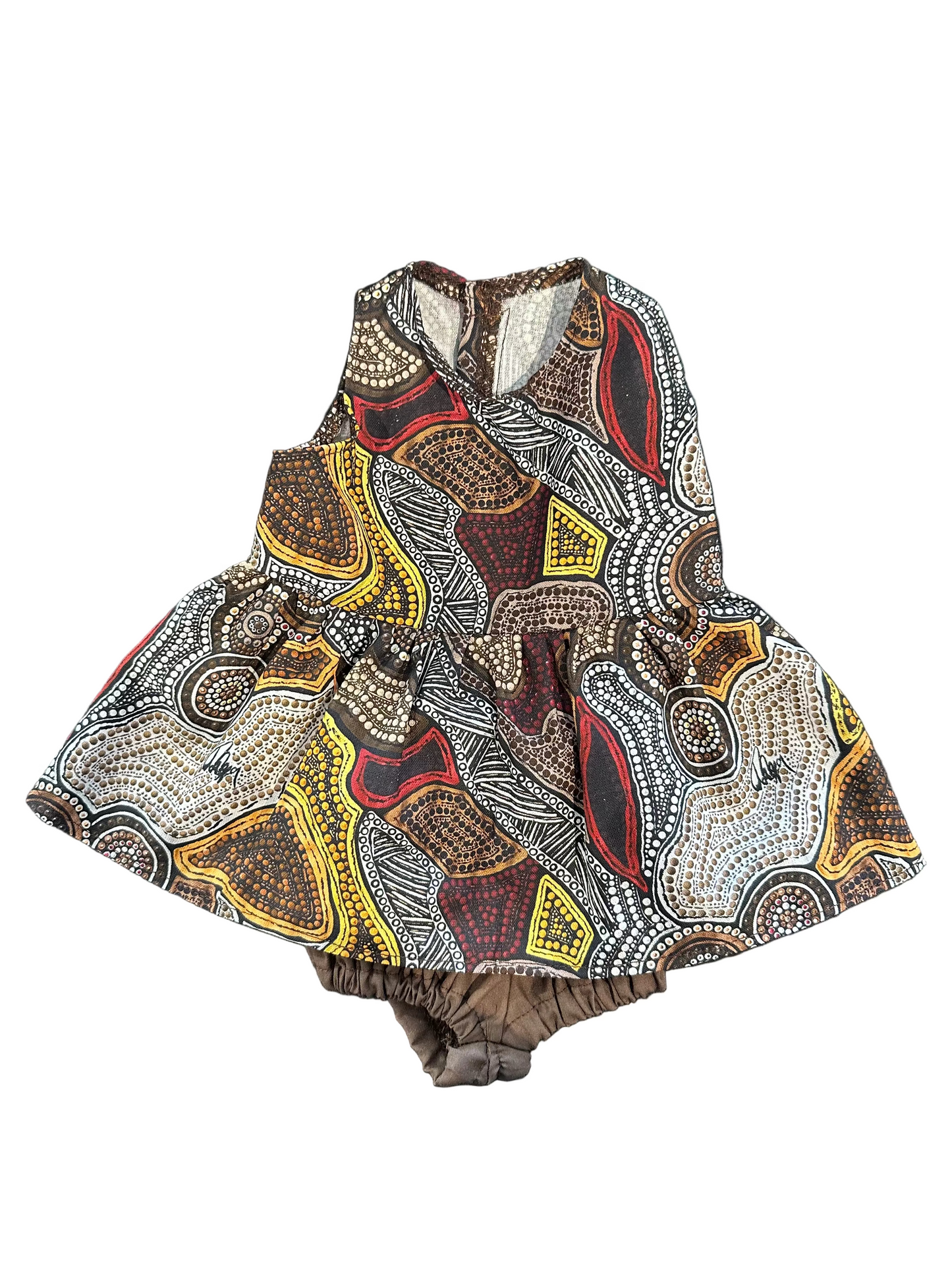 Indigenous Pattern Dress & Bloomers - Brown Sets - 2 Piece