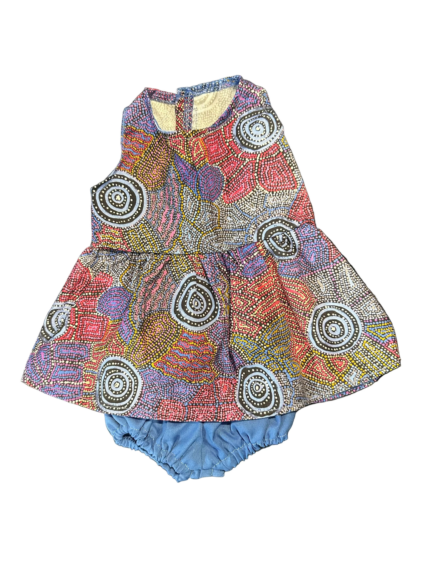Indigenous Pattern Dress & Bloomers Set - Blue & Purple Sets - 2 Piece