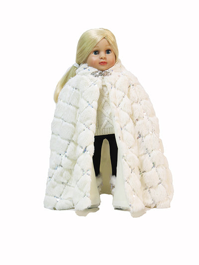 Warm Hooded White & Silver Fur Cape