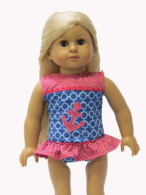 Pink Polka Dot & Blue Anchor Bathing Suit