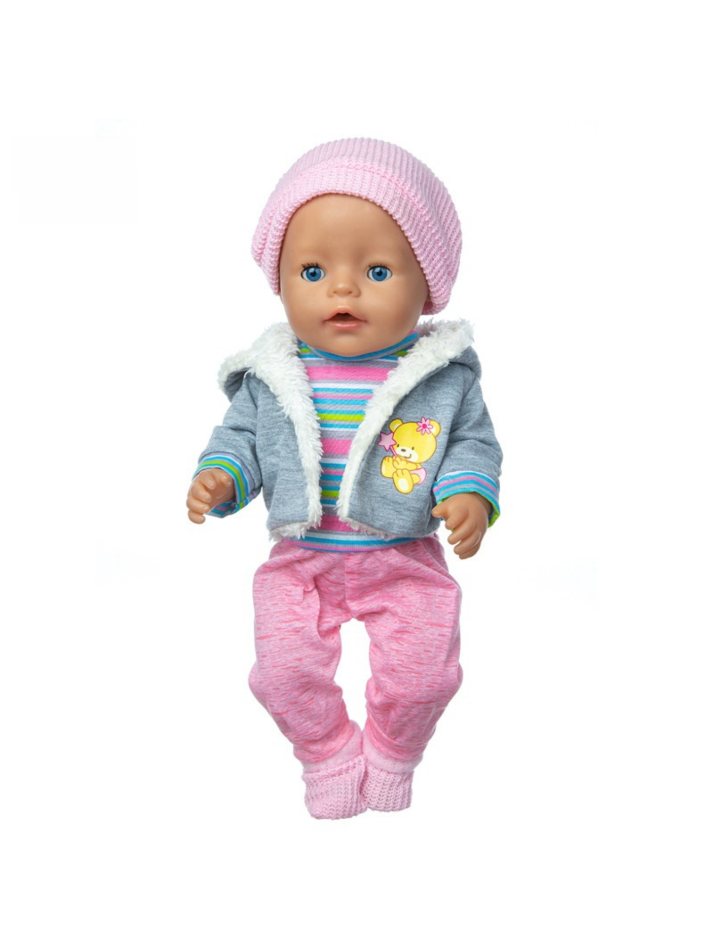 Cozy Striped Jumpsuit with Beanie, Hooded Jacket & Booties - 4 Piece Set