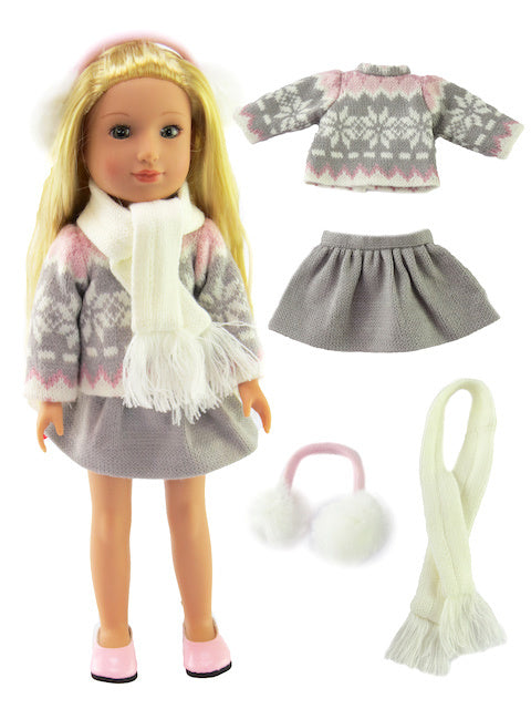 Dolls Grey and Pink Winter Skirt Set