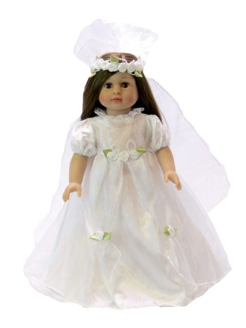 Dolls Traditional Wedding Dress and Flower Crown Veil