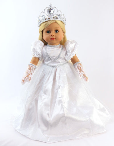 Dolls Cinderella Princess Gown, Gloves & Crown - White