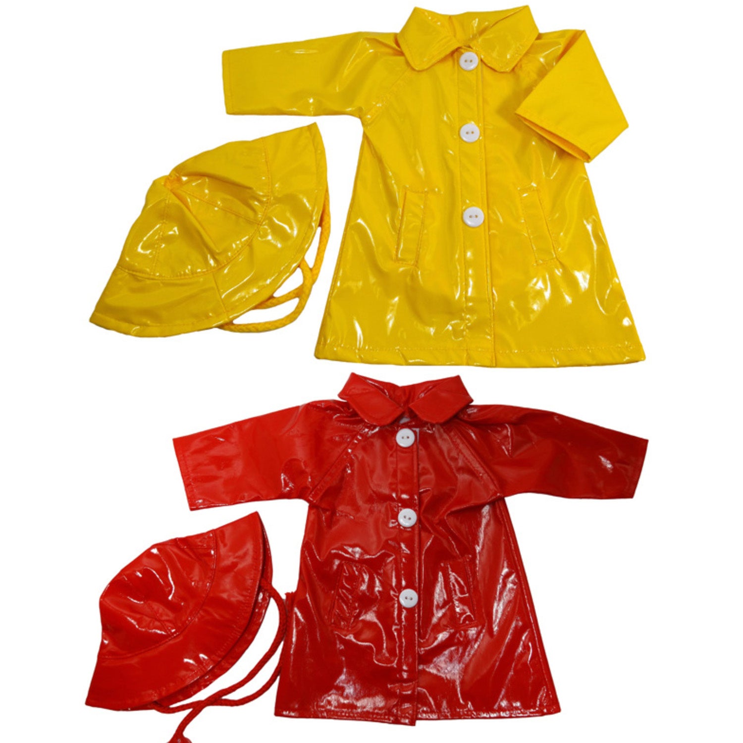Dolls Rain Coat & Hat - Red or Yellow