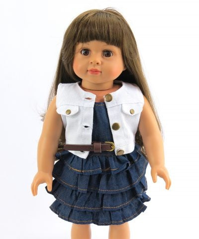 Dolls Denim Dress with White Vest and Brown Belt