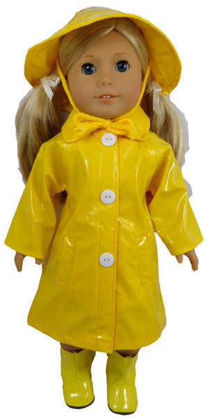 Dolls Rain Coat & Hat - Red or Yellow