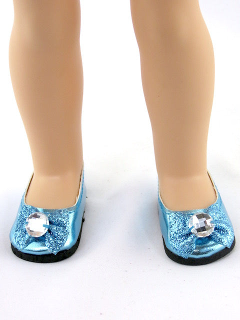Dolls Blue Sparkle Bow Shoes (s)