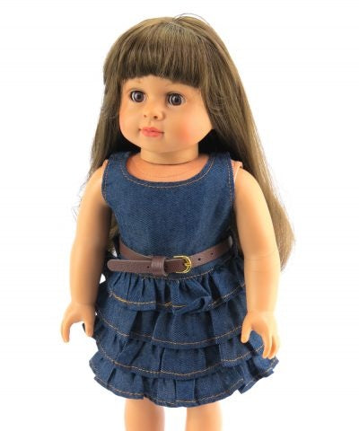 Denim Dress with White Vest and Brown Belt – Rosie's Dolls Clothes