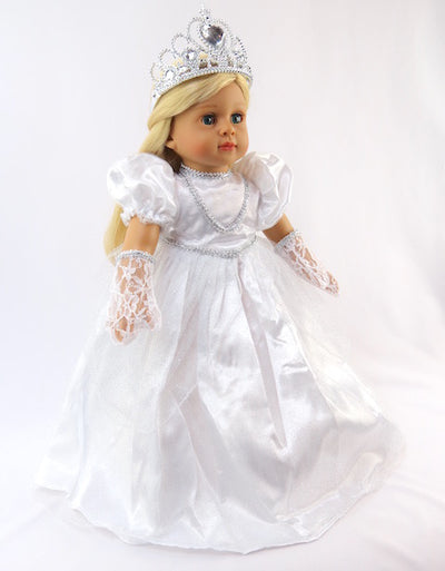 Dolls Cinderella Princess Gown, Gloves & Crown - White