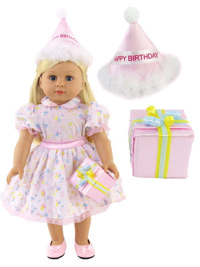 Dolls Birthday Party Dress, Hat & Present