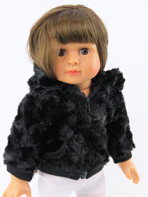 Warm Black Fuzzy Jacket with Hoodie