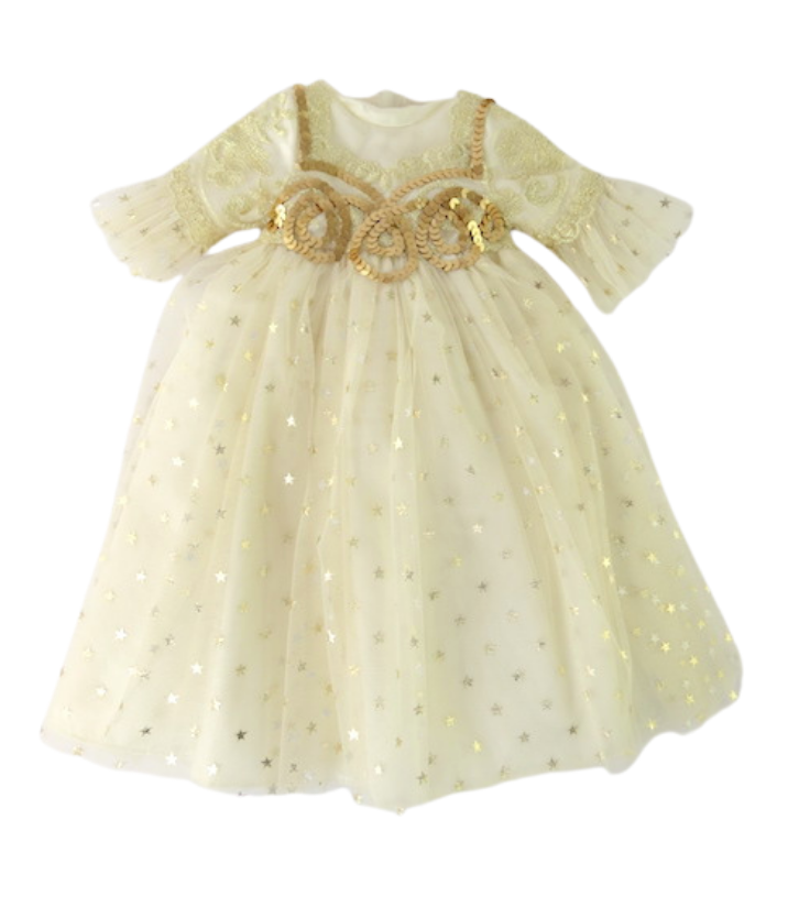 White and Gold Sequin Queen Dress & Crown