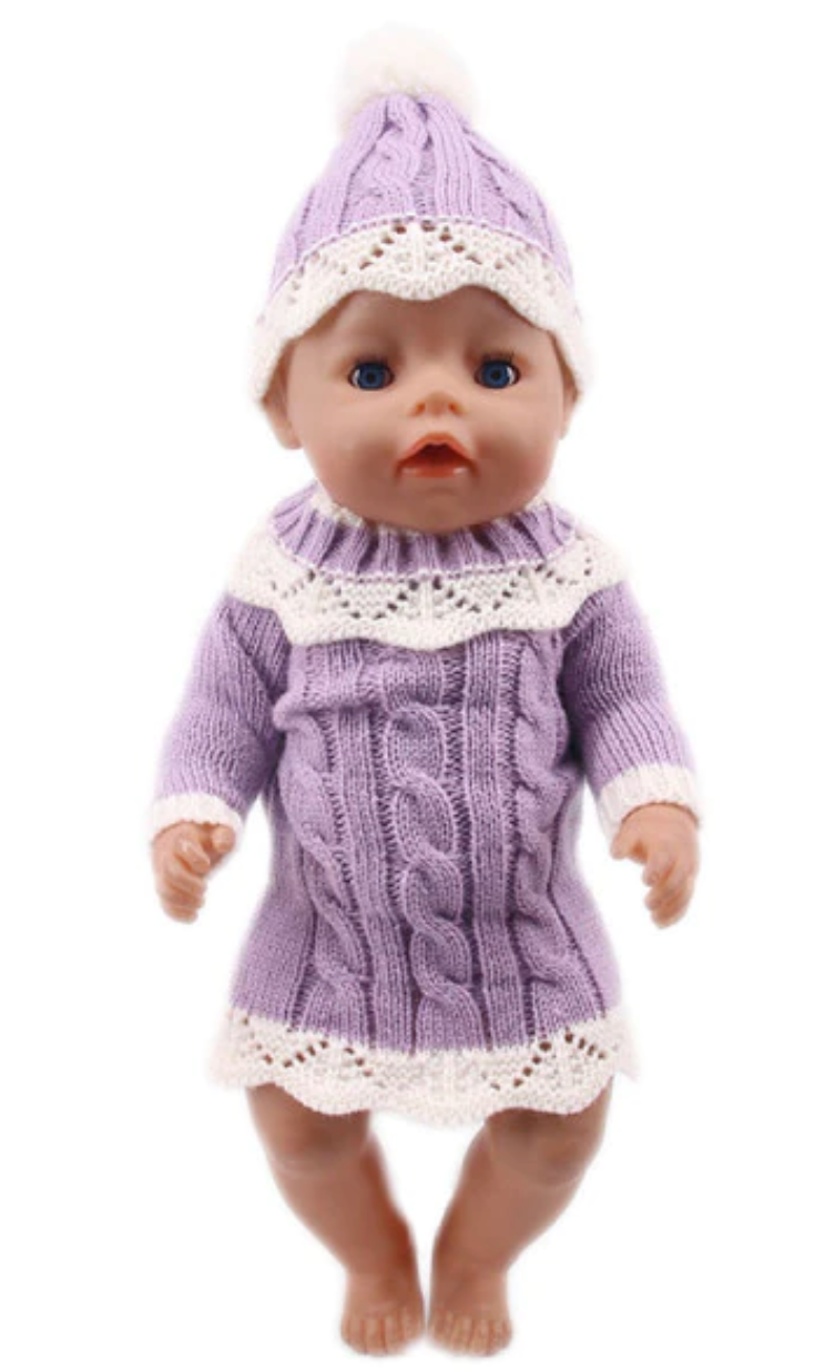 Warm Purple Knit Sweater Dress & Beanie