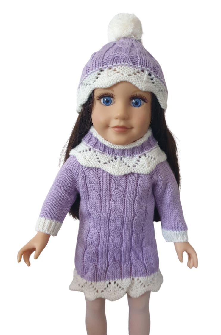Warm Purple Knit Sweater Dress & Beanie